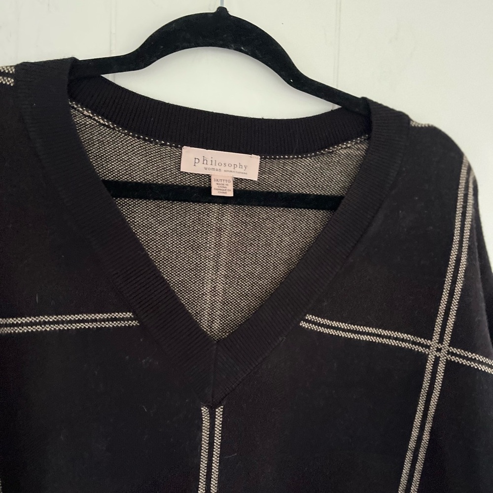 Philosophy Woman V-Neck Slouchy Sweater Black Viscose Stripes Pullover Size 3X - Picture 5 of 12